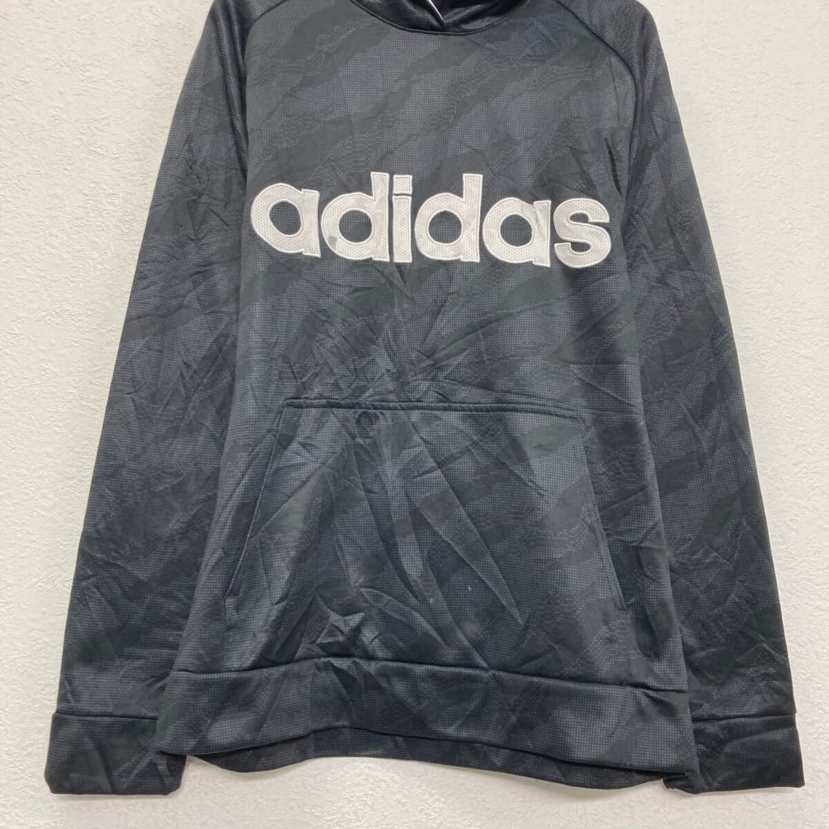 adidas プリント スウェット パーカー アディダス キッズ XL ブラック ラグラン 古着卸 アメリカ仕入 a608-6759