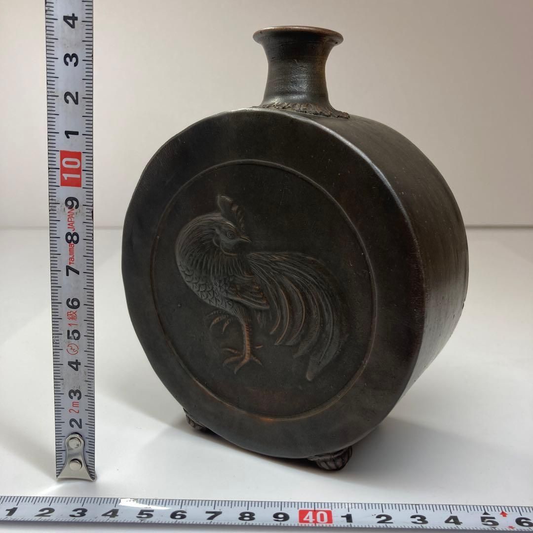 古備前　扁壺　木箱付　高さ14㎝　東Y5-0626②トヒサ 古備前 扁壺 木箱付 高さ14㎝ 東Y5-0626②トヒサ - メルカリ