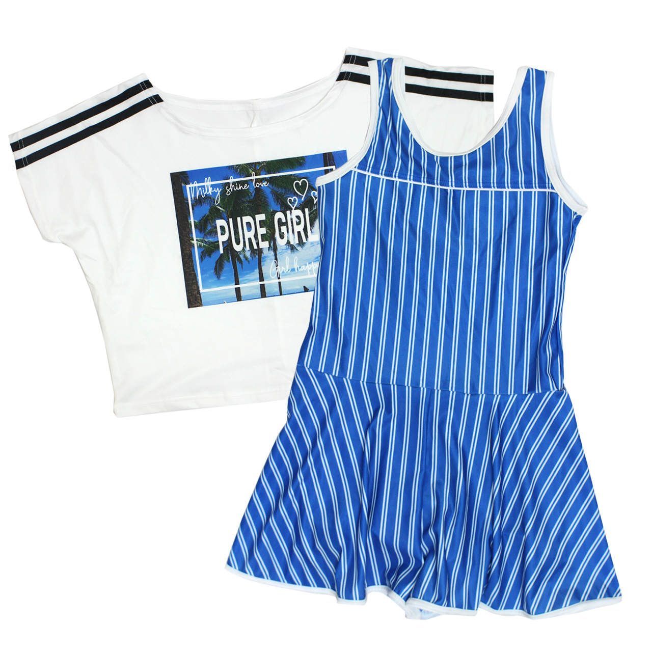 【新品 在庫処分】 水着 女の子 子供 キッズ ジュニア ワンピース水着 キュロット Tシャツ付き 2点セット 130cm 140cm 150cm 160cm  865142