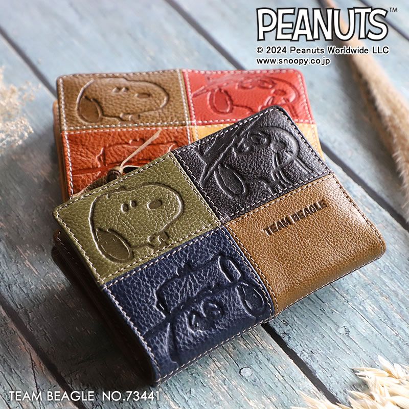 PEANUTS SNOOPY TEAM BEAGLE ピーナッツ スヌーピー 二つ折り財布 L字ファスナー小銭入れ 73441