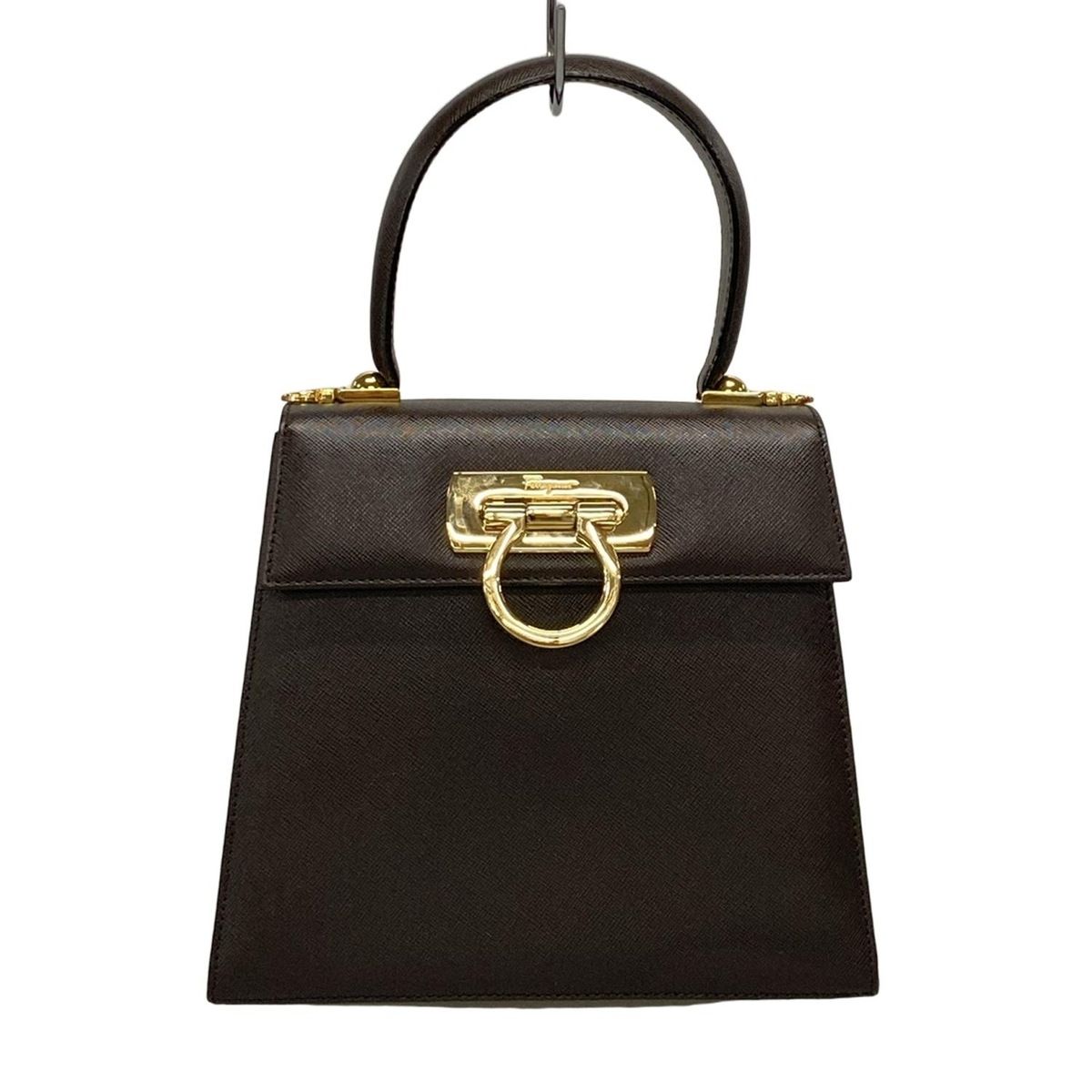 FERRAGAMO|SalvatoreFerragamo サルバトーレフェラガモ ハンドバッグ ガンチーニ ダークブラウン レザー