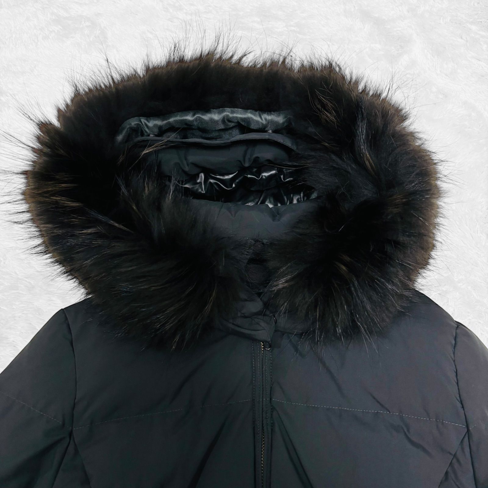 ナノユニバース 西川ダウンコート 黒 リアルファー 3WAY ロング フード36 美品 NANO universe ナノ ユニバース 西川ダウン 3way ロング ダウン