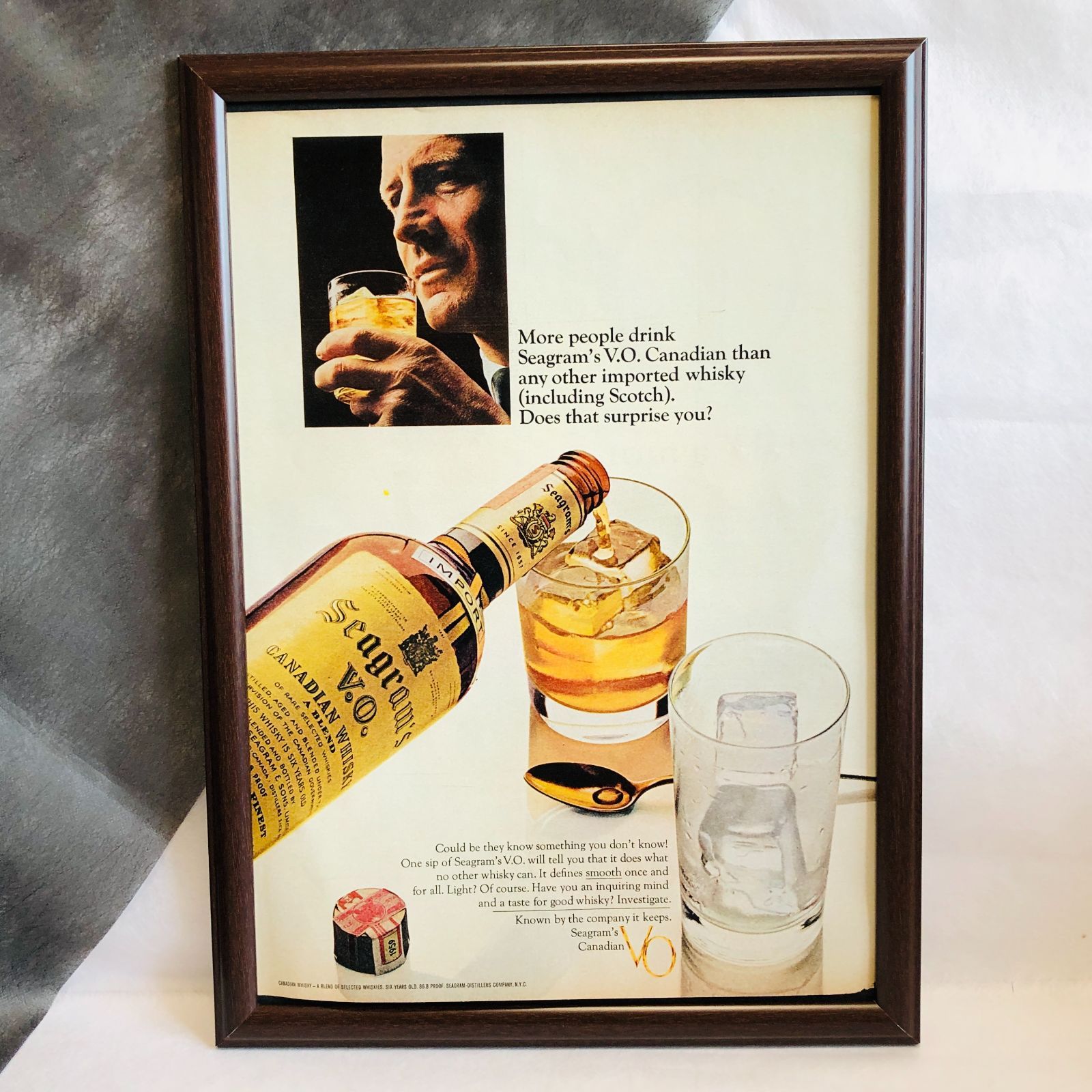 『 スミノフ ウォッカ 』ビンテージ 広告　60年代　フレーム 付 ポスター 当時物 額付 LIFE 雑誌 アンティーク Smirnoff