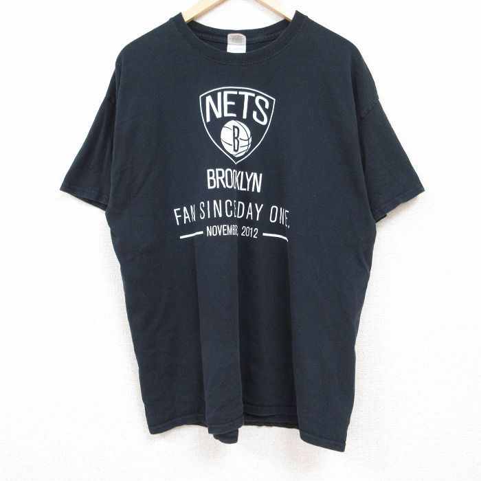 XL/古着 半袖 Tシャツ メンズ NBA ブルックリンネッツ コットン クルーネック 黒 ブラック バスケットボール 24may27 中古