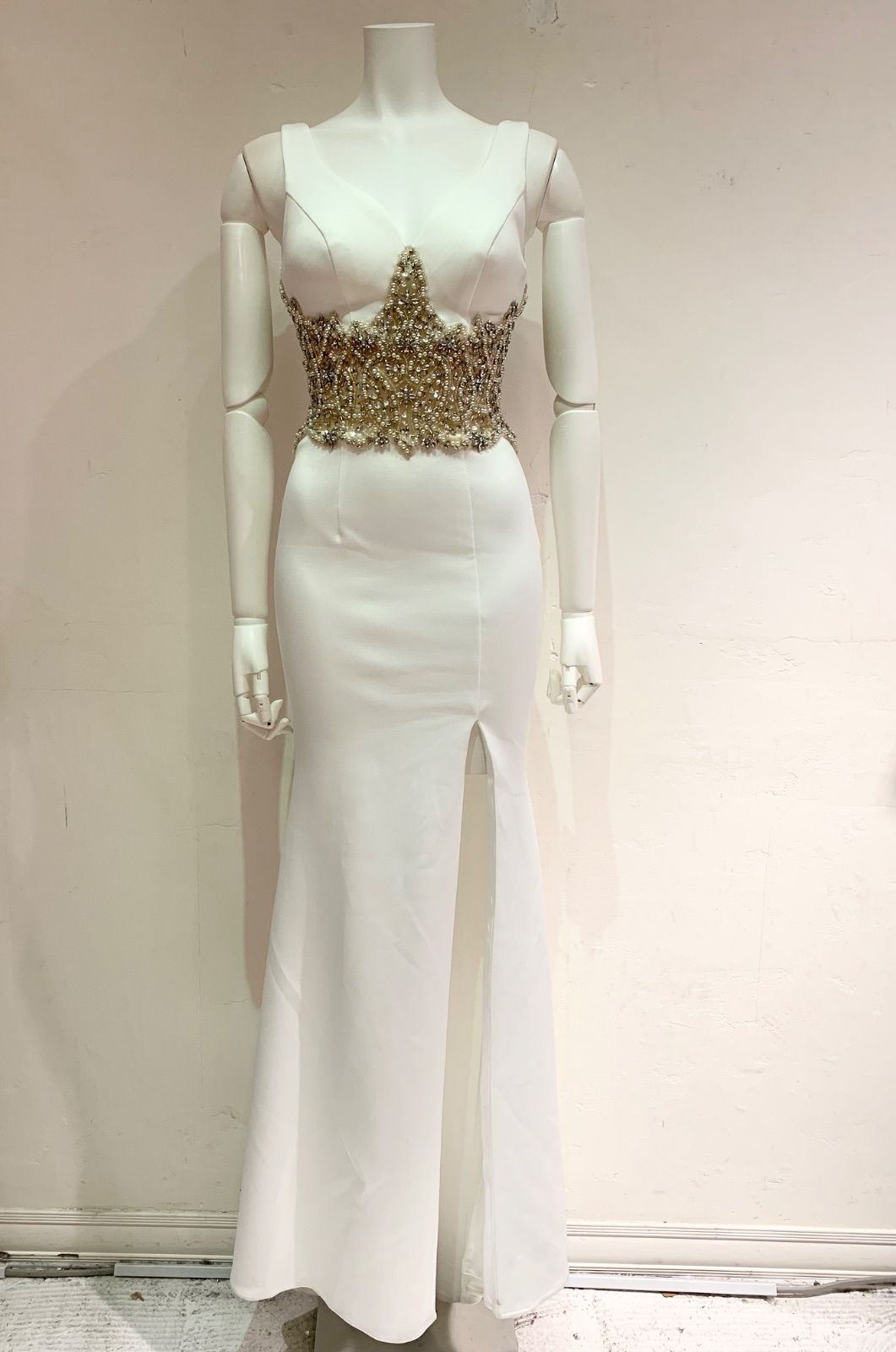 1419 AR Angel R エンジェルアール キャバクラ ロングドレス スリット パール ストーン ノースリーブ イベント キャバドレス S