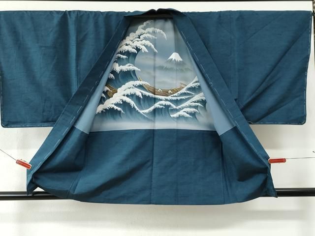 平和屋着物○男性 紬 アンサンブル 色無地 紺地 正絹 逸品 未使用  