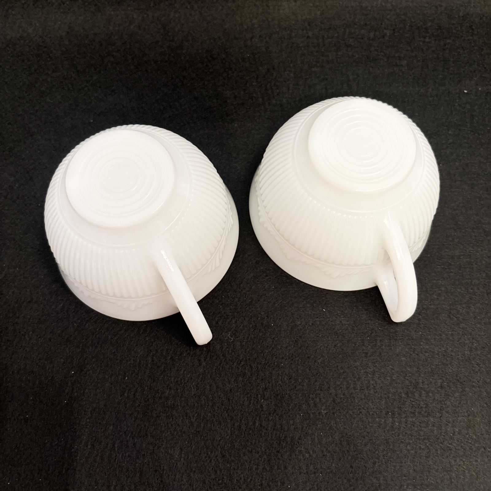  マクベスエバンス Macbeth-Evans ミルクガラス オクスフォード ティーカップとソーサー 4客セット ミッドセンチュリー アンティーク ヴィンテージ ディプレッションガラス カップ ソーサー コーヒー ティーカップ