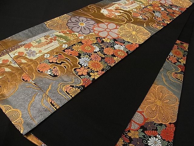 平和屋-こころ店■六通柄袋帯 九百織 小袖類取 金銀糸 正絹 逸品 A-br5535