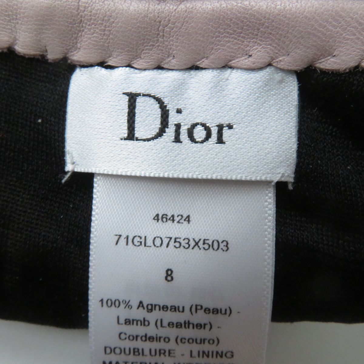 美品★正規品  Dior ディオール 71GLO753 スタッズ付き 裏地シルク100％ ラムレザー グローブ／手袋 レディース ピンクベージュ 8 仏製約23cm中指長さ