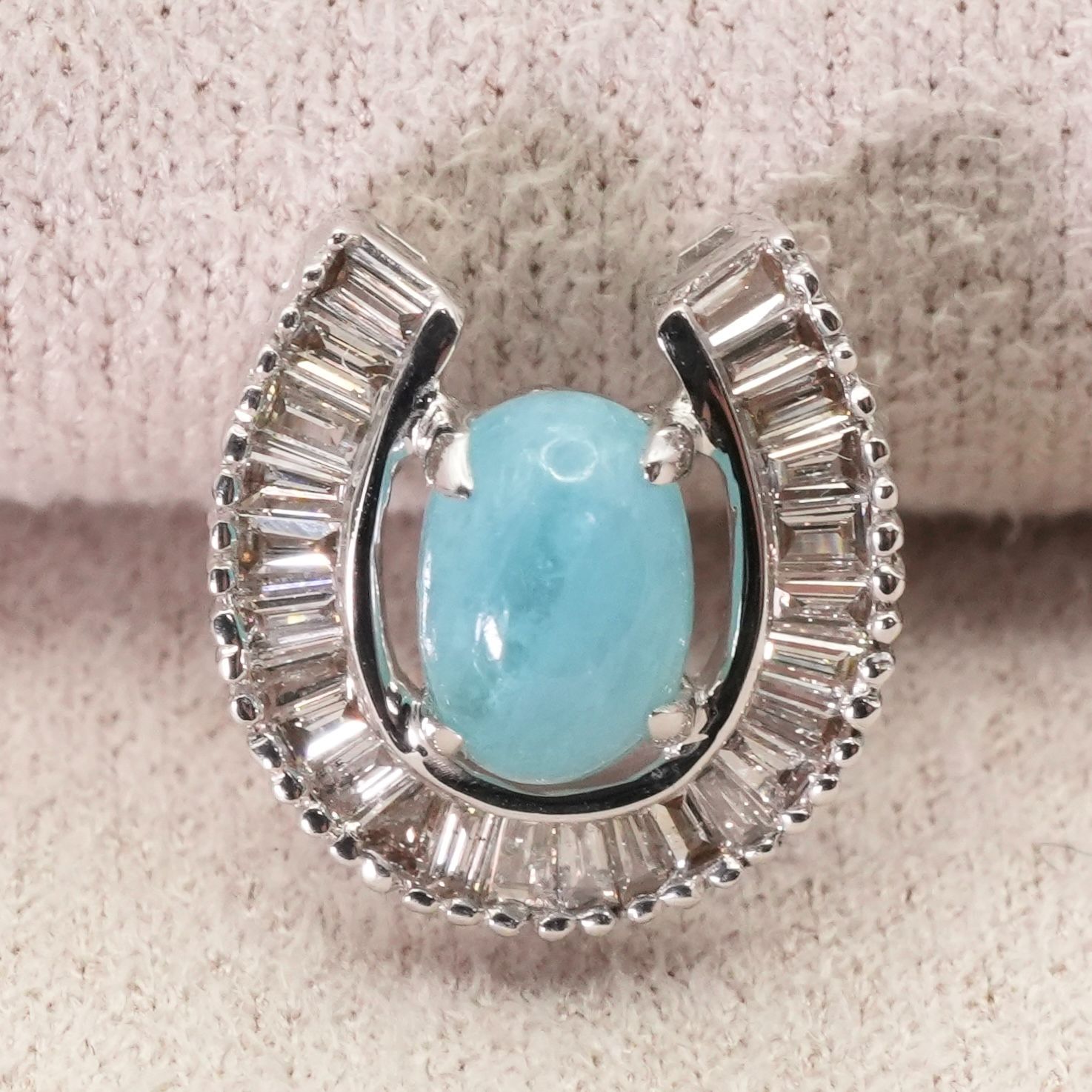 鑑別書付 K18WG パライバトルマリン×ダイヤ 馬蹄 トップ|25-1795保