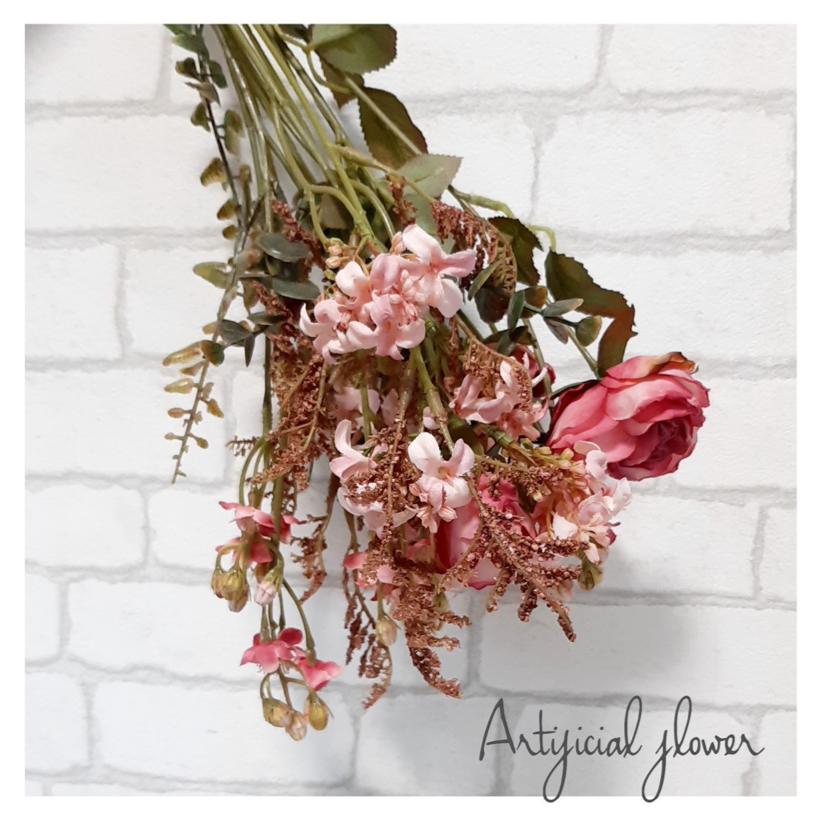 メルカリshops B15r 造花 ドライフラワー風 ローズのナチュラルブーケ ローズピンク１束