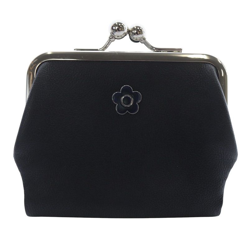 マリークワント MARY QUANT がま口 二つ折り財布 レザー 黒