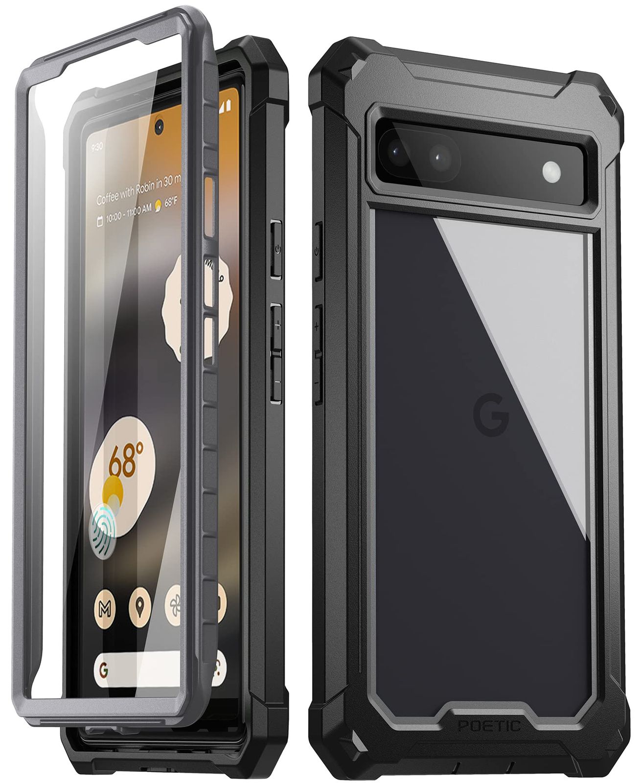 Poetic Guardian 6フィート 落下テスト済みケース Pixel 6A 5G用 - 内蔵スクリーンプロテクター フルボディハイブリッド耐衝撃 ブラック/クリア [ブラック/透明]
