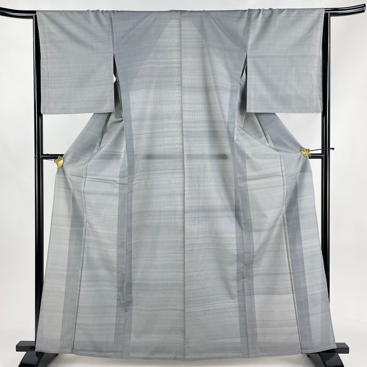 紬 身丈156cm 裄丈66cm M 単衣 縞 クリーム 正絹 美品 名品 【中古  