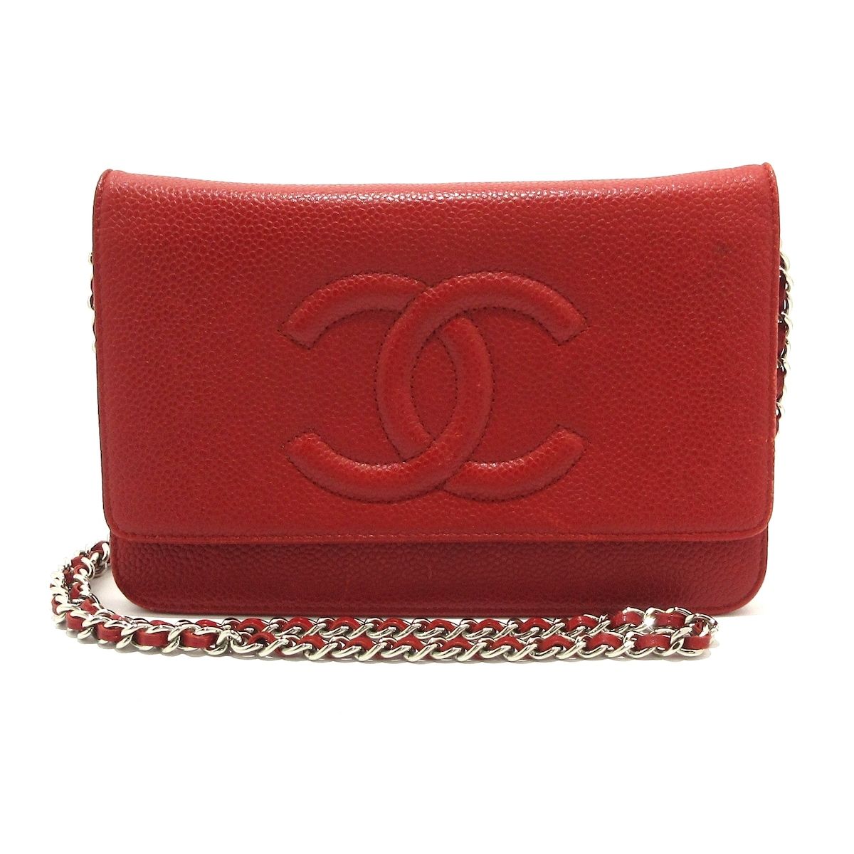 CHANEL シャネル 財布 - A48654 レッド チェーンウォレット|シルバー金具