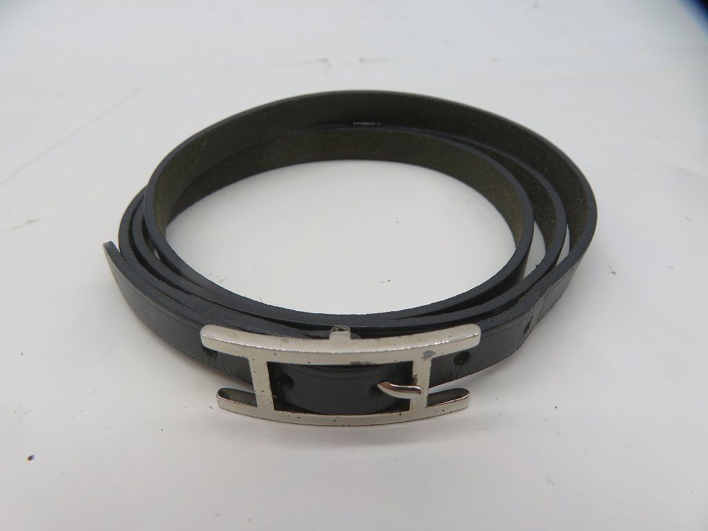 BJF2 エルメス|HERMES アピ 3連 ブレスレット チョーカー レザー バングル