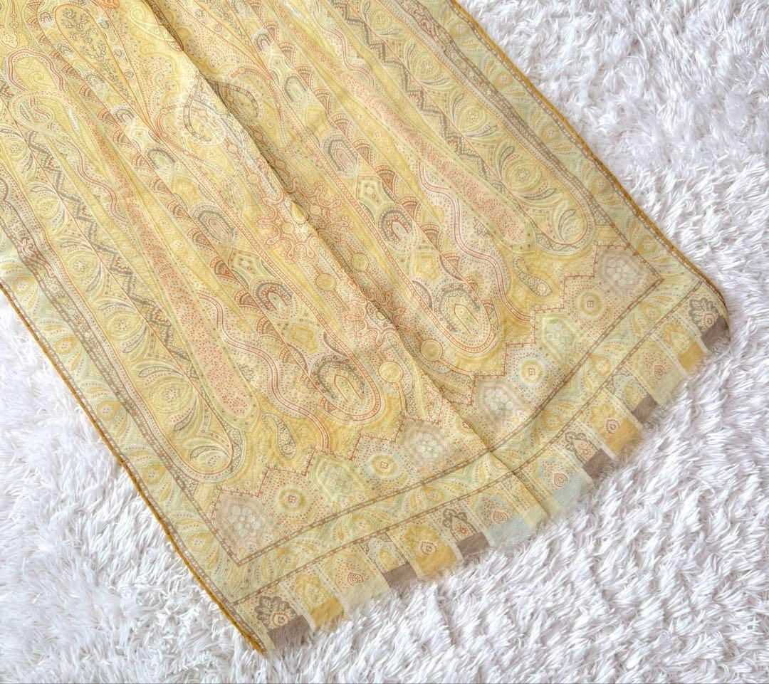 美品◆ETRO エトロ シフォンストール　イエロー ETRO エトロ シルク100% ペイズリー柄 ストール イエロー 黄