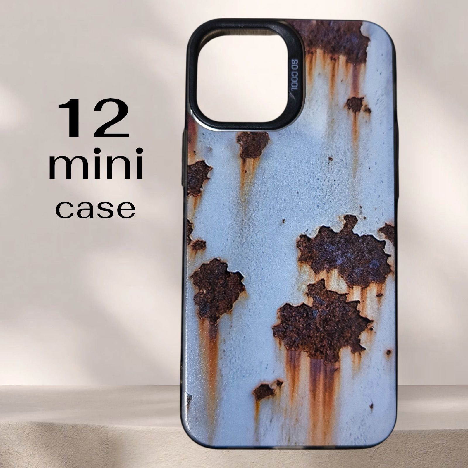 新品 iPhone12mini ケース スペインブルー サビ加工風 個性派ケース 