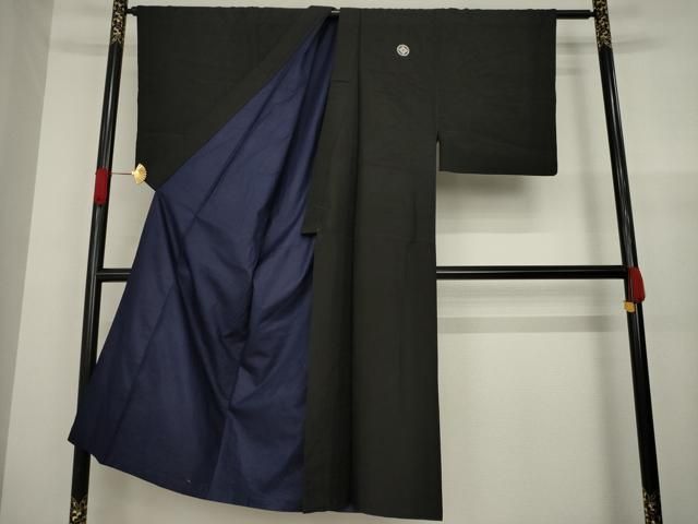 平和屋着物●男性 黒紋付 長羽織セット 正絹 ck