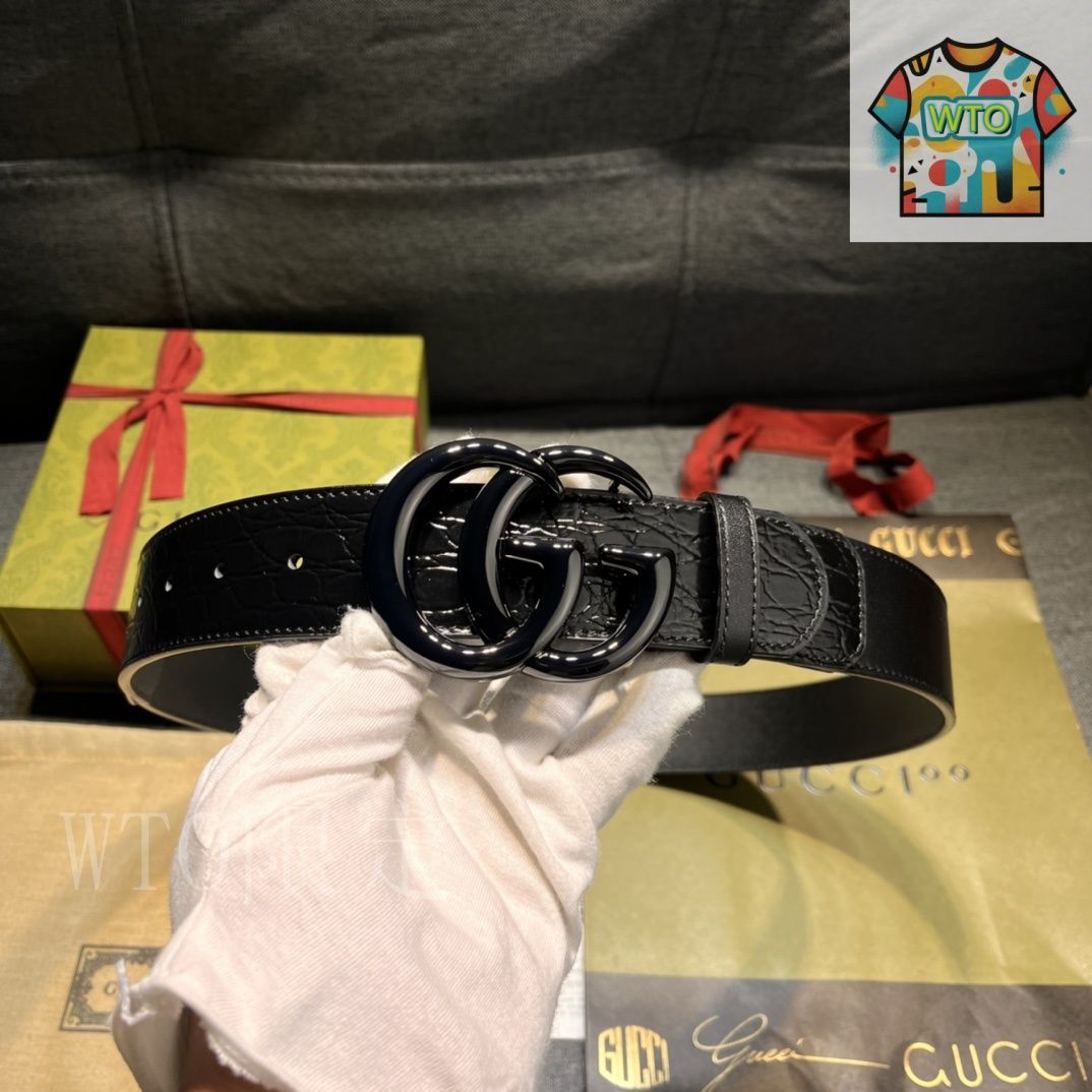 今日特価】GUCCI New Model ブラックレザーベルト with GG
