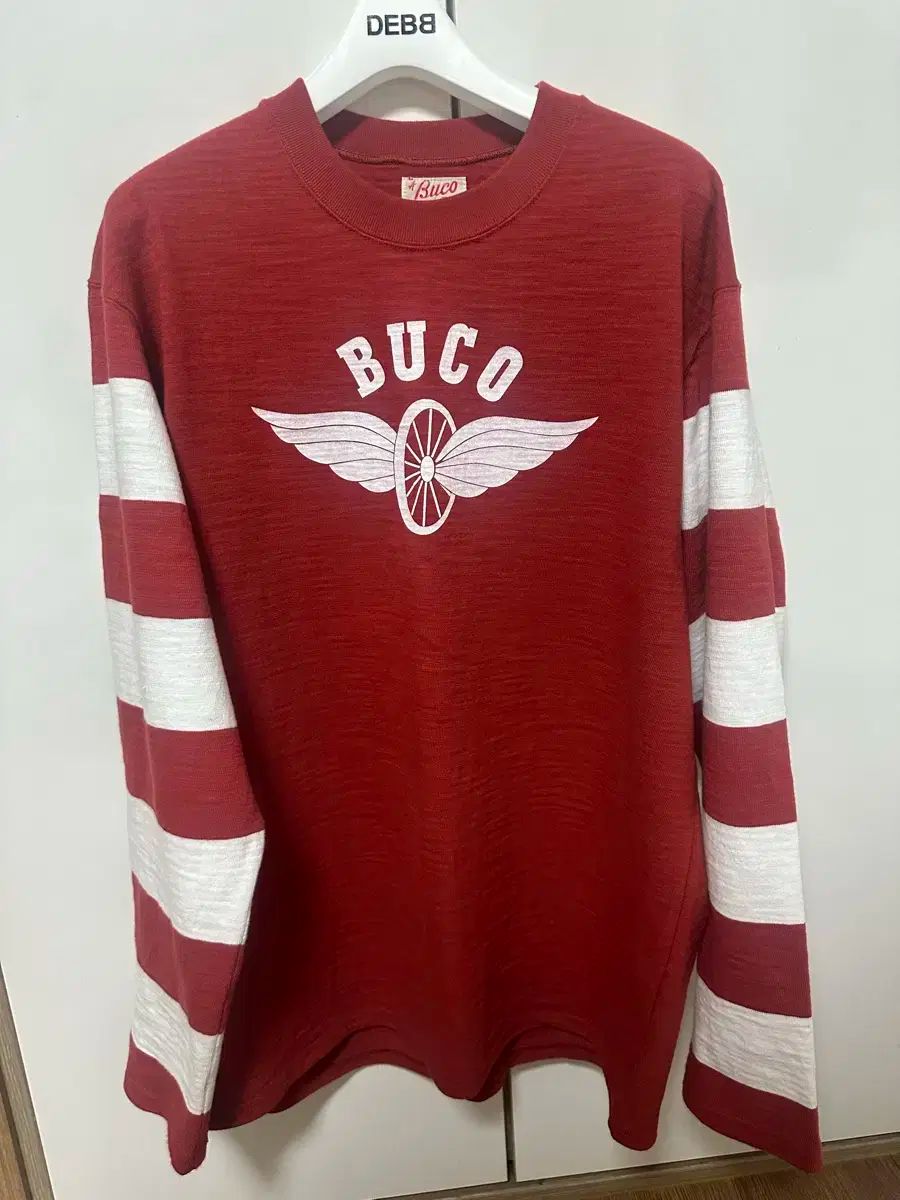 BUCO レッド ストライプ 長袖Tシャツ