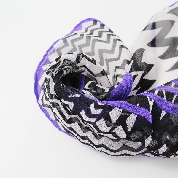 美品 MISSONI ミッソーニ 配色シルクストール F/パープル ブラック ホワイト【2400013288736】 美品 MISSONI ミッソーニ 配色シルクストール F/パープル ブラック