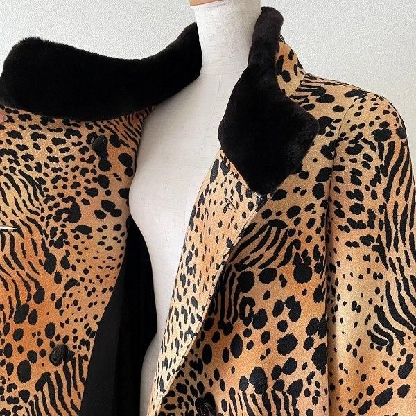 wnc レオナール LEONARD コート 9 黒 オレンジ系 アニマル柄 ミンク