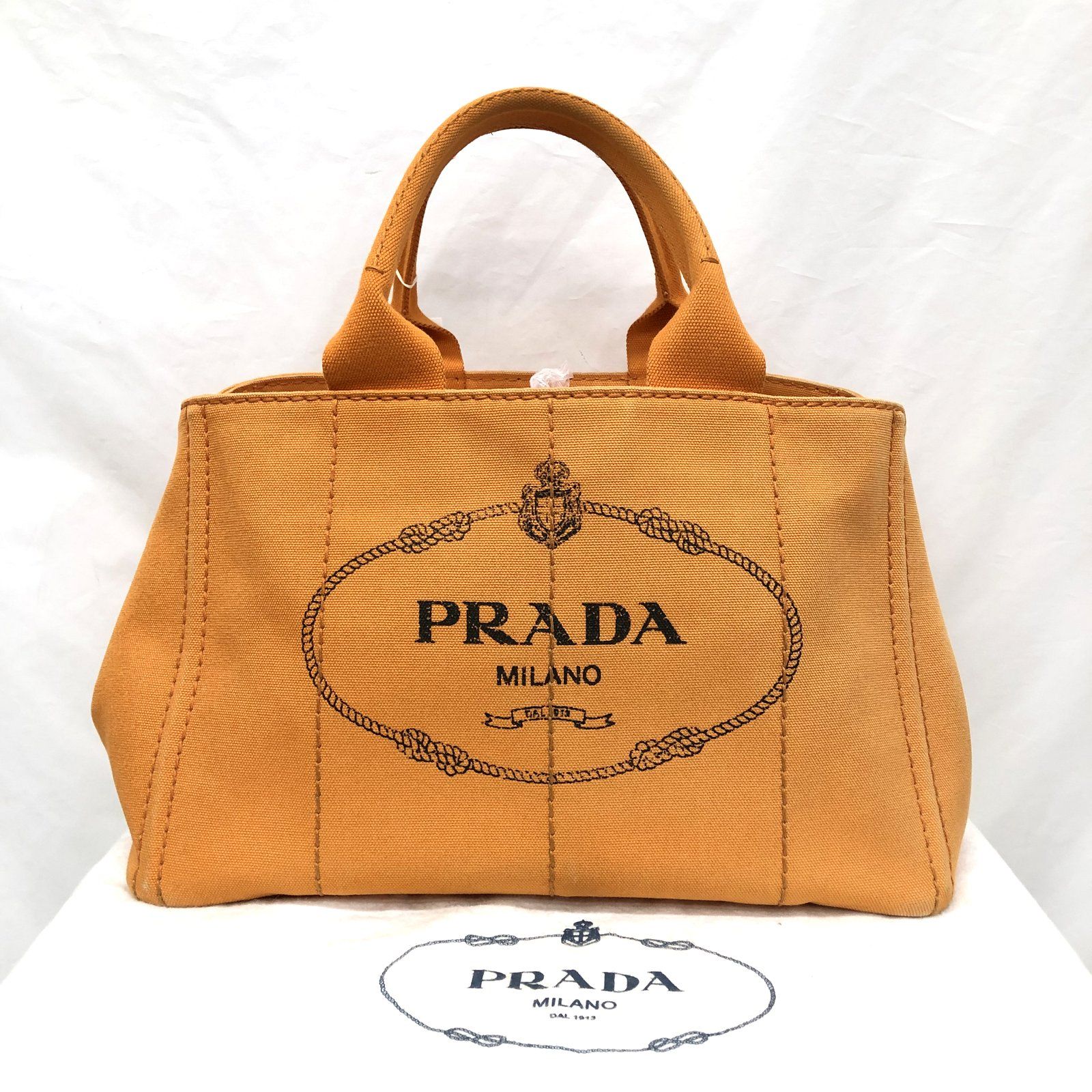 PRADA プラダ トートバッグ カナパM オレンジ キャンバス地 レザー