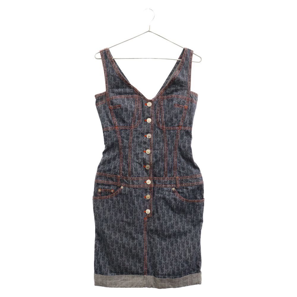 Christian Dior (クリスチャンディオール) ノースリーブ ロゴ 総柄 プリント デニム ワンピース インディゴ レディース 6P12066370