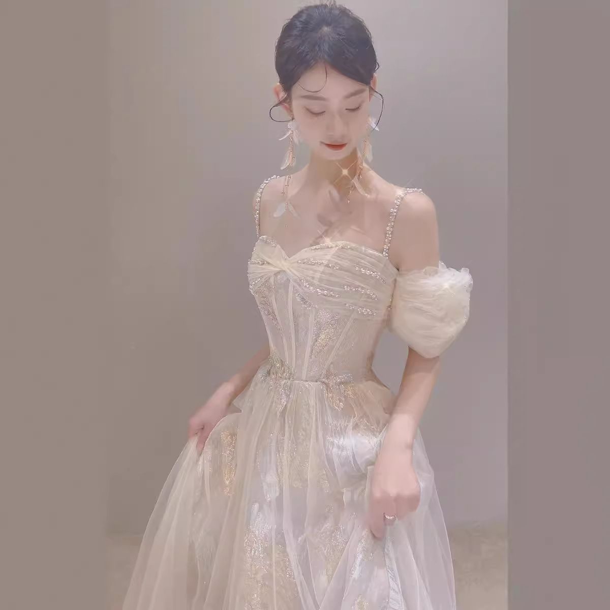 イブニングドレス パーティードレス ウェディングドレス 結婚式 披露宴 演奏会 Aライン キラキラ