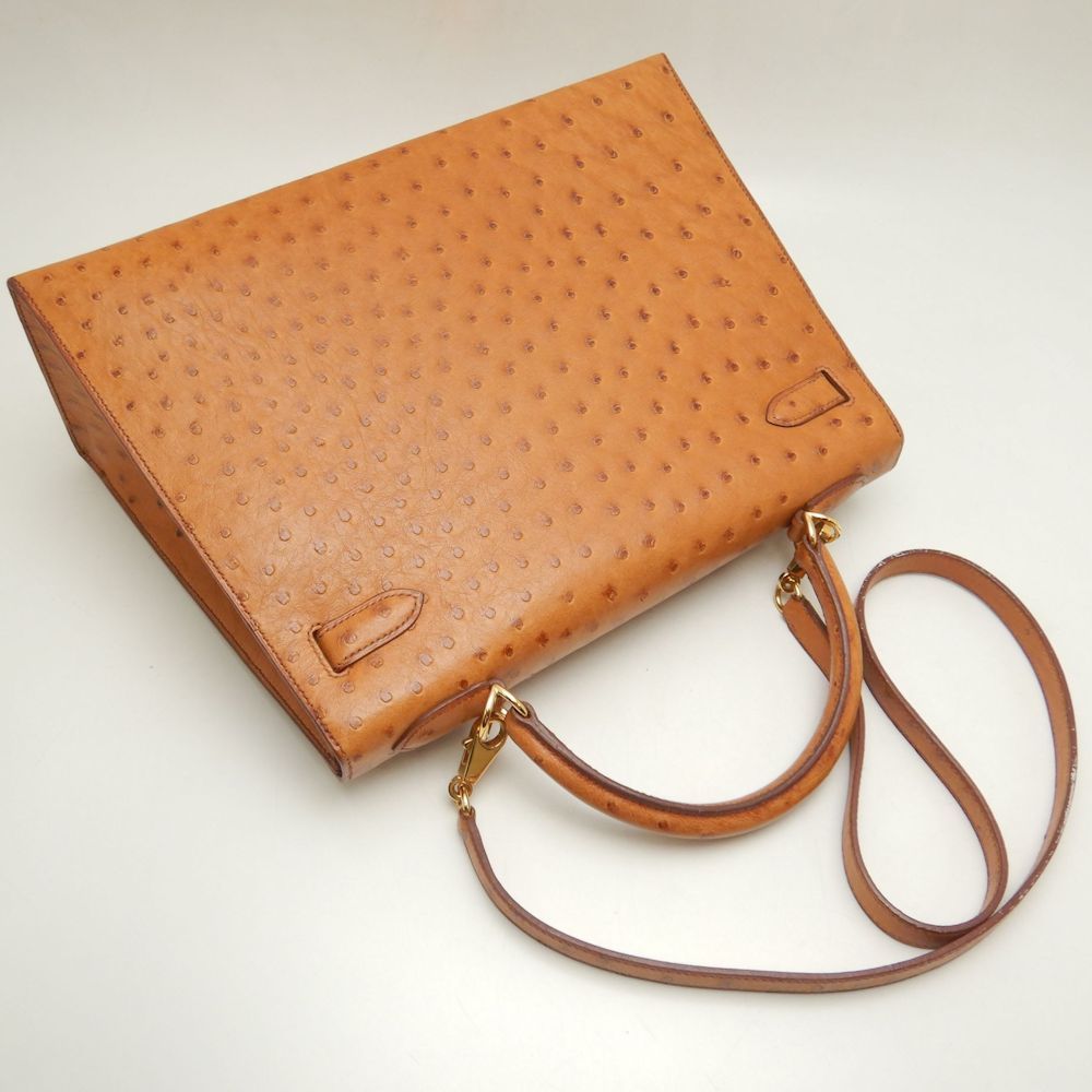 HERMES エルメス ケリー32 ハンドバッグ オーストリッチ チェスナッツ