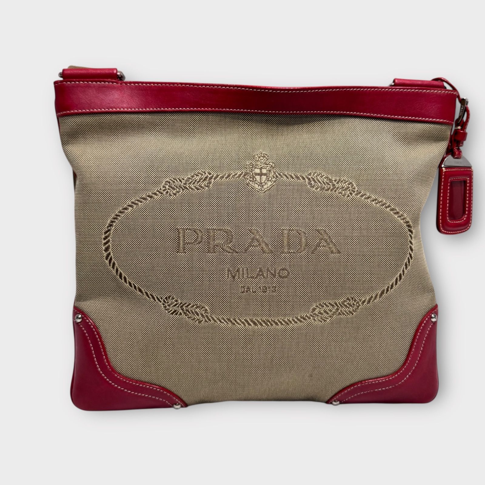 PRADA】ショルダーバッグ ロゴジャガード キャンバス レッド 【公式通販】