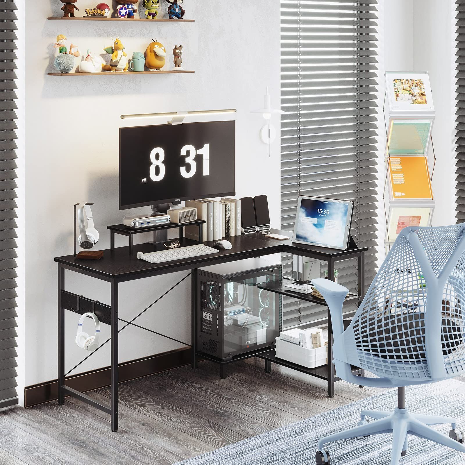 新着商品 収納 オフィスデスク desk pcデスク 在宅勤務 ラック付き 幅120cm 机 書斎 デスク L字型 組立簡単 ゲーミングデスク l字デスク ブラック パソコンデスク ODK