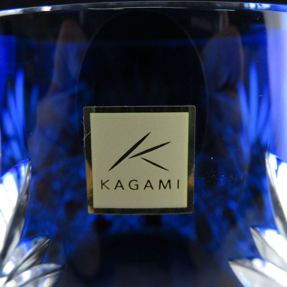 未使用 KAGAMI カガミクリスタル 笹っ葉に八角籠目紋 花瓶 江戸切子 フラワーベース インテリア SU6469T