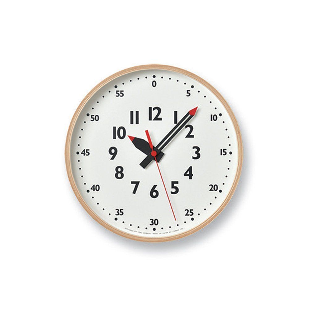 Color ナチュラル_Size S 直径25.4㎝ レムノス 掛け時計 キッズ 知育 ふんぷんくろっく Sサイズ 木枠 白 YD14-08 S Lemnos