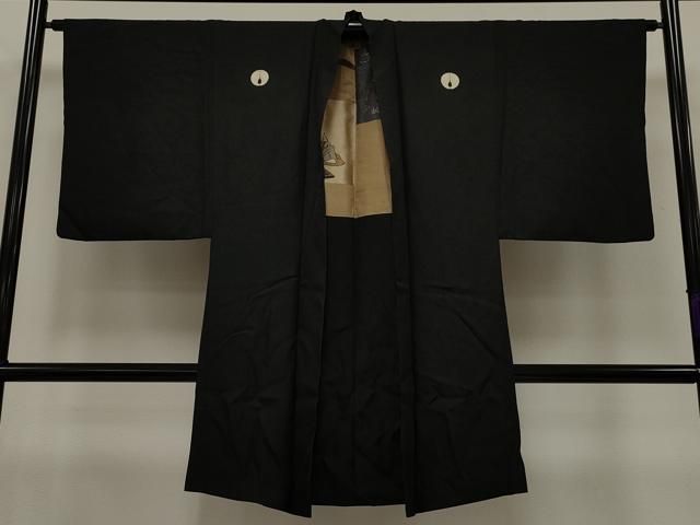 平和屋着物＃男性 長羽織 黒紋付き 正絹 CAAT5716id