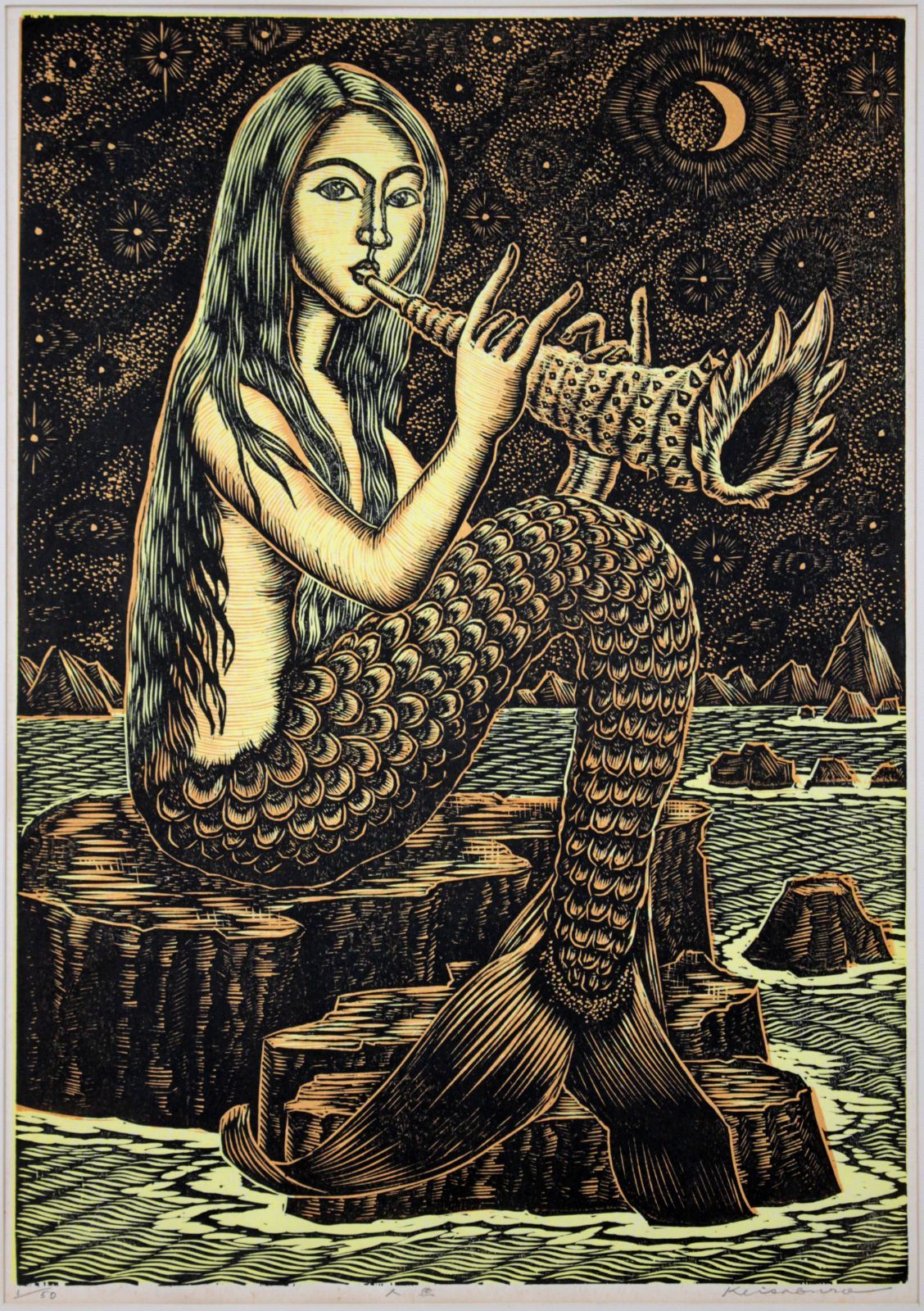 手島圭三郎 「人魚」 木版画 絵画 手島圭三郎 「人魚」 木版画 絵画 - メルカリ