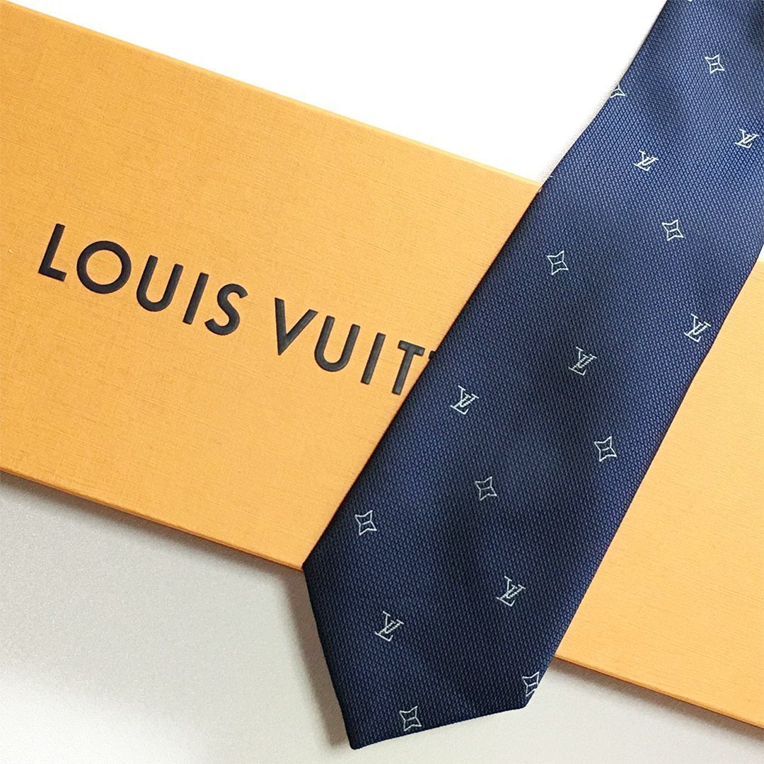 美品 ルイヴィトン Louis Vuitton ネクタイ シルク100% ネイビー LV柄