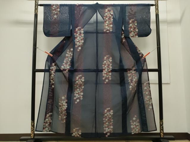 平和屋着物＊夏物　小紋　紗　草花文　正絹　逸品　未使用　AABB8604st 平和屋着物＊夏物 小紋 紗 草木文 銀糸 正絹 逸品 未使用 CAAU9014gh