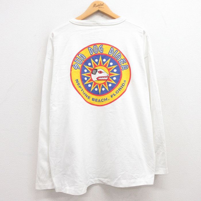 XL/古着 長袖 ビンテージ Tシャツ メンズ 90s SUN DOG DINER 大きいサイズ コットン ヘンリーネック 白 ホワイト 24jun05 中古