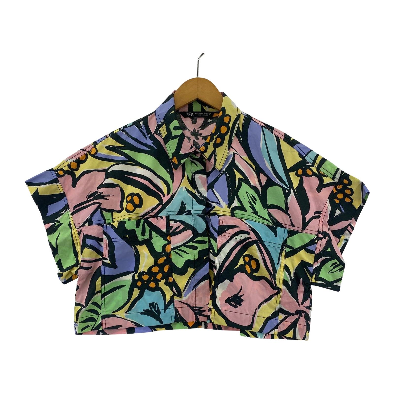 サラランチ SARA LANZI *リネン総柄シャツ*半袖ブラウス麻ネイビー胸ポケットバンドカラー薄手サラランツィ(4-2408-224)【92I42】 SARA LANZI サラランチ *リネン総柄シャツ*半袖ブラウス麻