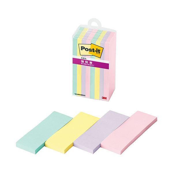 3Mポスト イット 強粘着ふせん マルチ 5 75×25mm 4色 500SS-MC-5N1セット 80冊 8冊×10パック