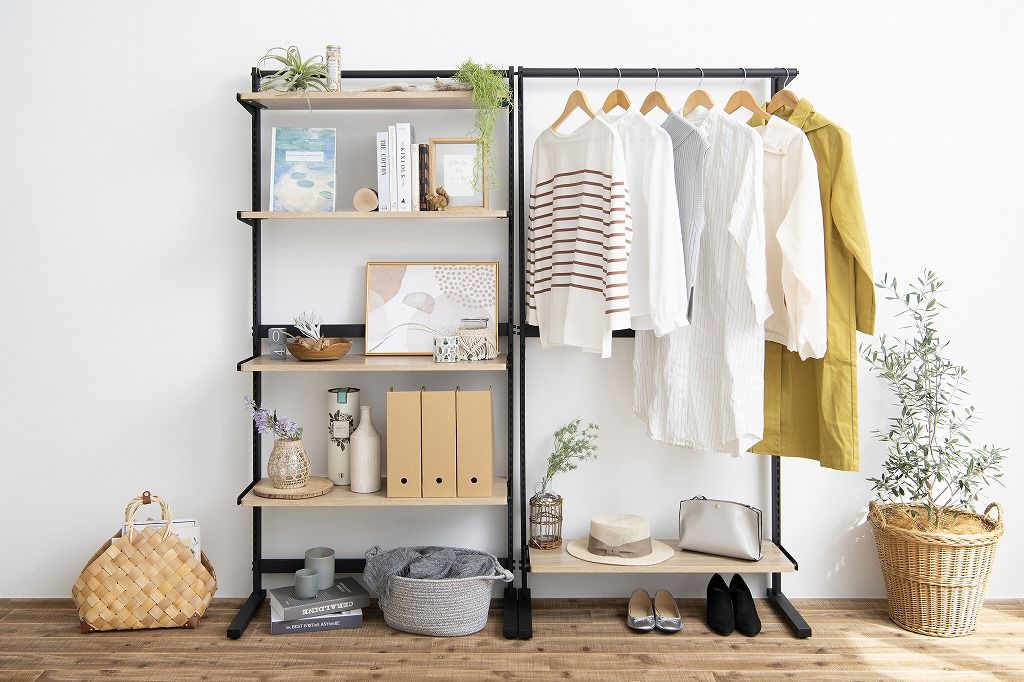 アイリスオーヤマ ハンガーラック ワードローブ 棚 壁面収納 ランドリーラック 幅85.25×奥行35×高さ172cm ブラック ライトナチュラル SWW-850 IRIS OHYAMA MARWIL-DEMENAGEMENTS_CH