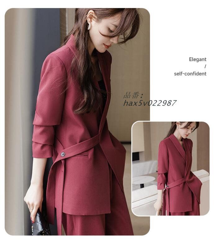 3色選択可 スーツ レディース パンツスーツ ワイン赤 ホワイト スーツ 卒園式 カジュアルスーツ 黒 OL 通勤 2点セット 入園式 セレモニースーツ オフィススーツ hax5v022987