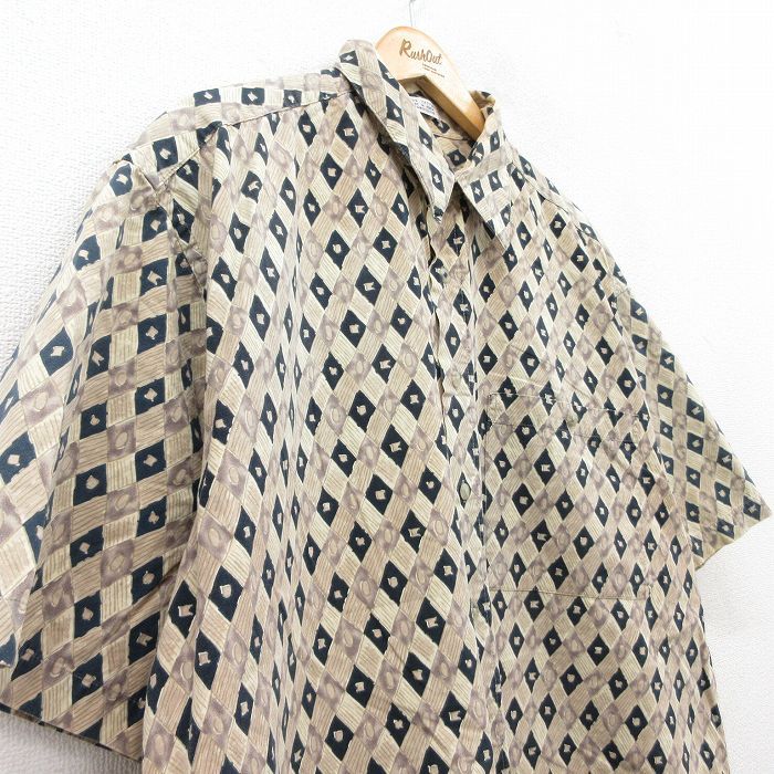 XL/古着 ピエールカルダン 半袖 シャツ メンズ 90s 総柄 大きいサイズ コットン ベージュ他 カーキ 25jun24 中古 トップス