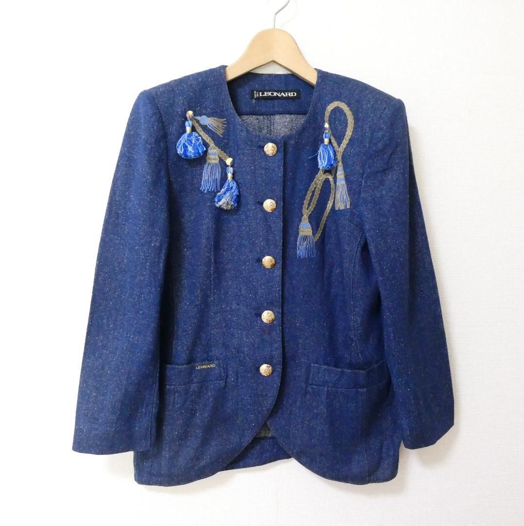 美品 LEONARD レオナール サイズ9AR デニム ノーカラー 美品 LEONARD レオナール サイズ9AR デニム ノーカラー