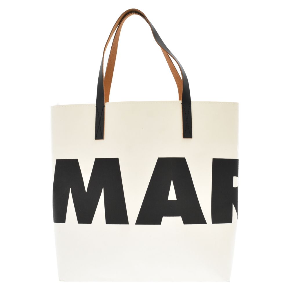 MARNI (マルニ) ショッピングトートバッグ レザー ロゴデザイン ブラック/アイボリー