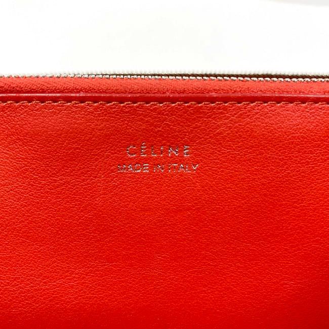 セリーヌ ラウンドファスナー 長財布 ベージュ レッド シルバー