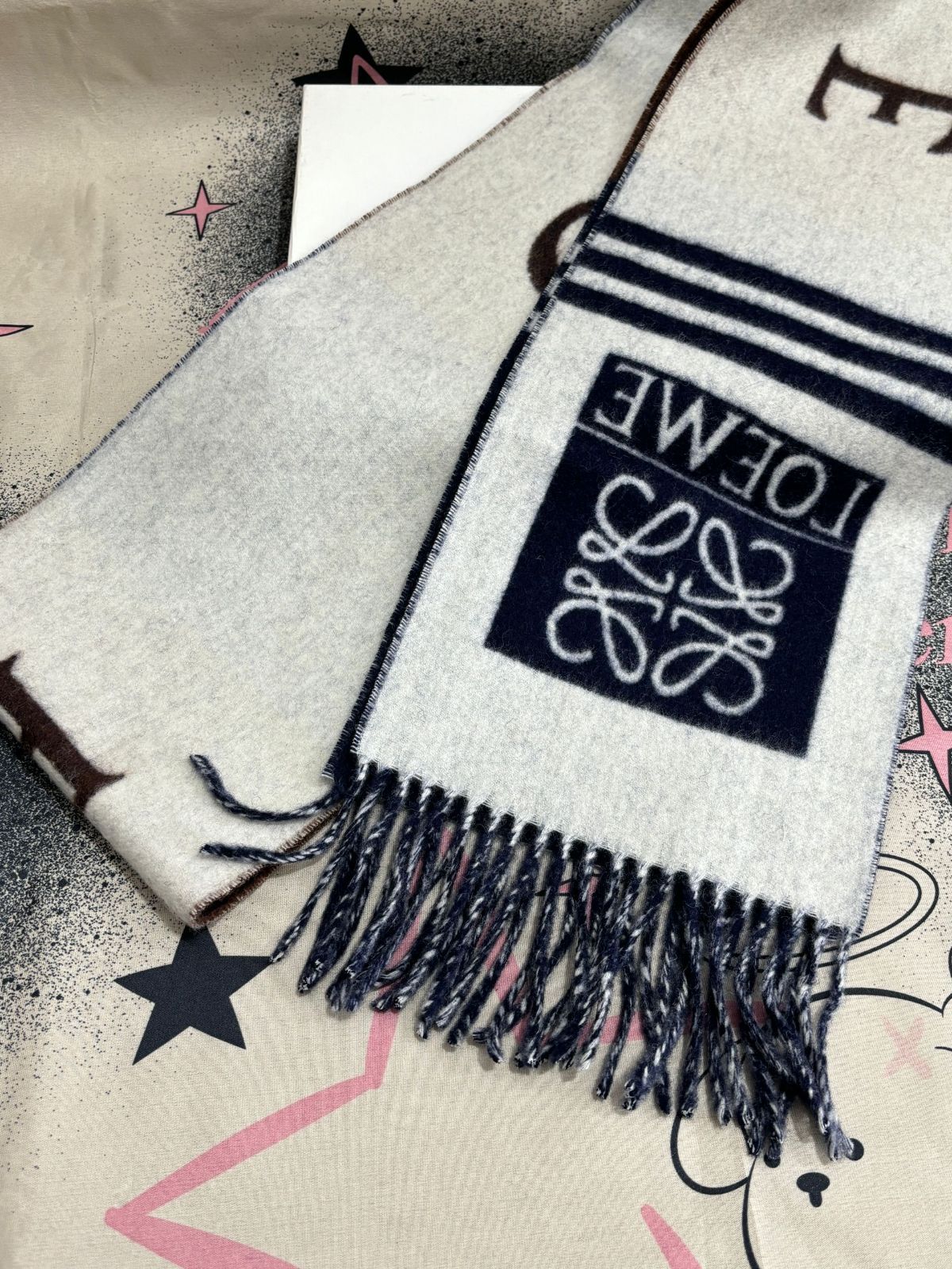 loewe ロエベ ウール カシミヤ ケーブルニット マフラー ストール  