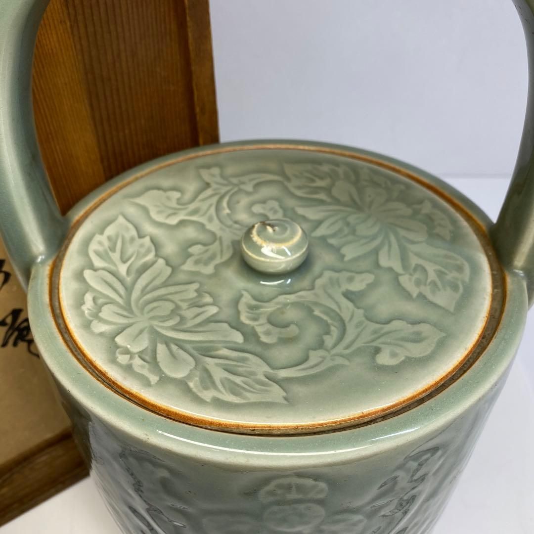 江戸後期 三田青磁手付水指 木 高さ33㎝ 東Y6-0626 トヒトコ